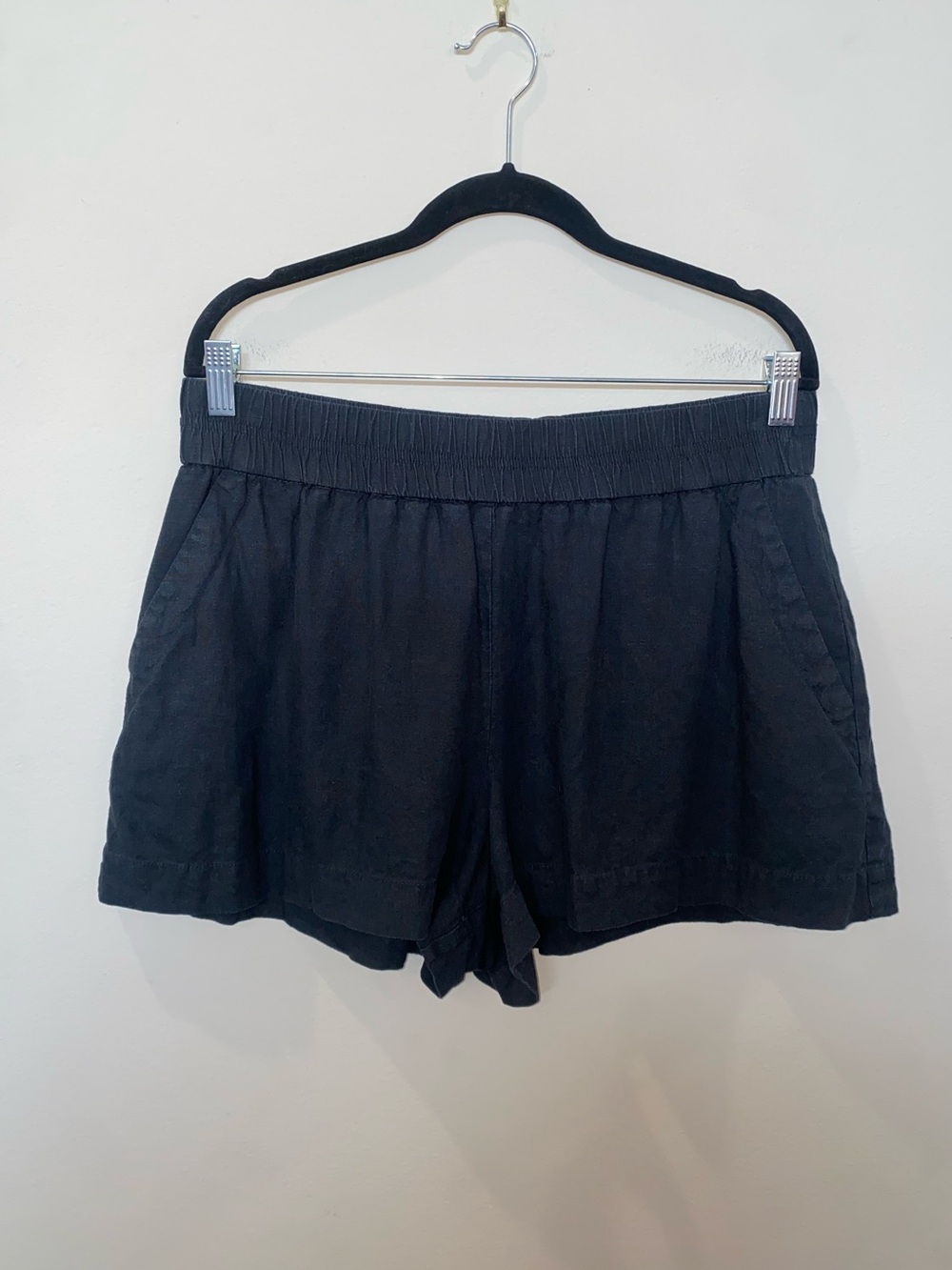 A New Day Casual Black High-Waist Elastic Linen Blend Shorts with Side Pockets